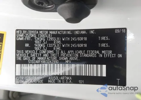 2019 Toyota Highlander Le from USA, damaged, VIN 5TDZARFHXKS042990